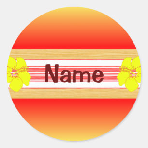 Pegatina Redonda Surfboard Hawai Hibiscus Red