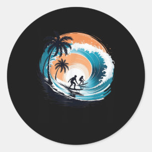 Pegatina Redonda Surfboard Hawaii Wave Surfing Surfboard Lover Be