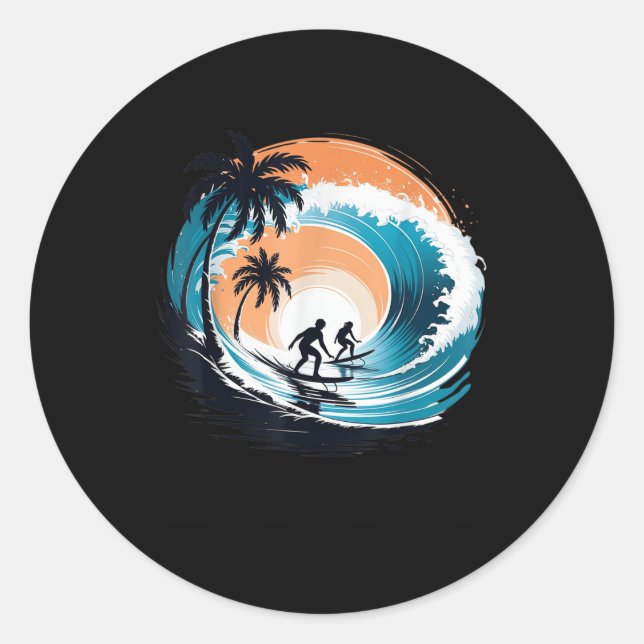 Pegatina Redonda Surfboard Hawaii Wave Surfing Surfboard Lover Be (Anverso)