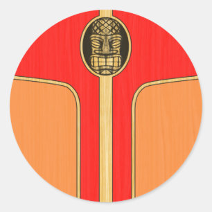 Pegatina Redonda Surfboard Retro Tiki