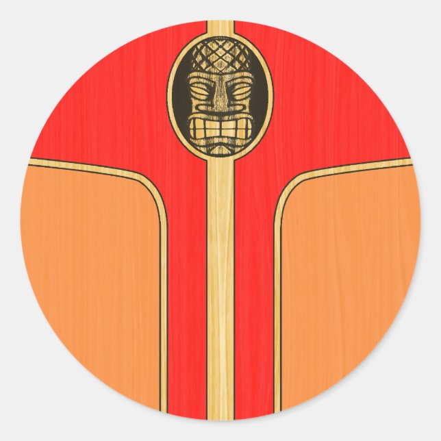 Pegatina Redonda Surfboard Retro Tiki (Anverso)