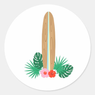 Pegatina Redonda Surfboard tropical