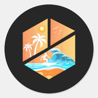 Pegatina Redonda Surfboarder Surfer Retro Vintage Clic Surfing Surf