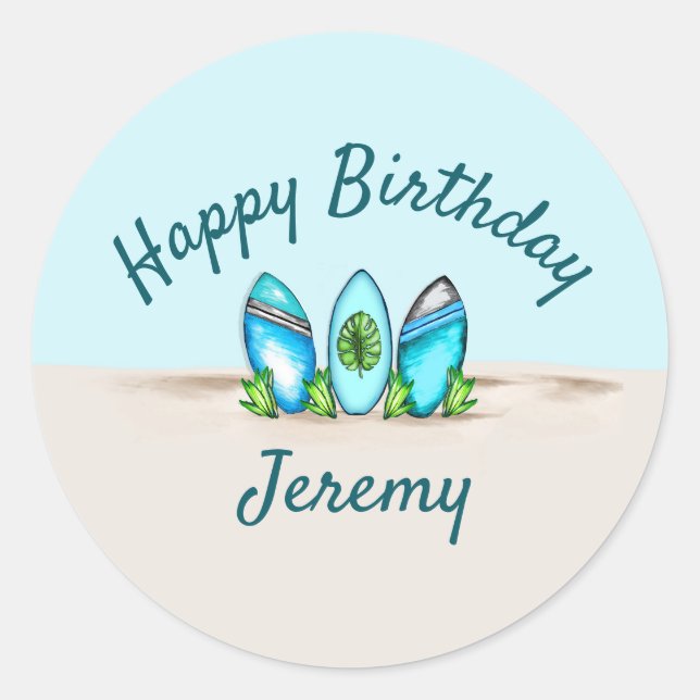 Pegatina Redonda Surfboards retro personalizadas (Anverso)