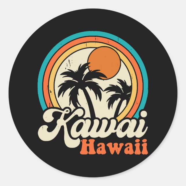 Pegatina Redonda Surfear Kawaii Hawaii (Anverso)