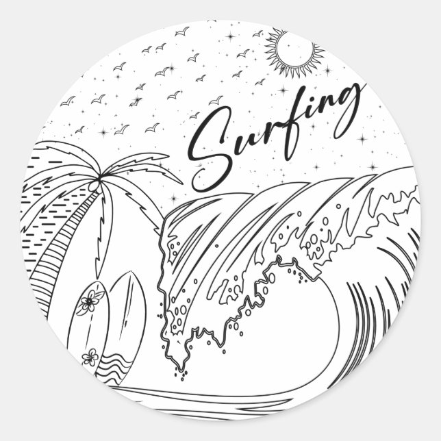 Pegatina Redonda surfeos surfeos surfeando en la divertida camiseta (Anverso)