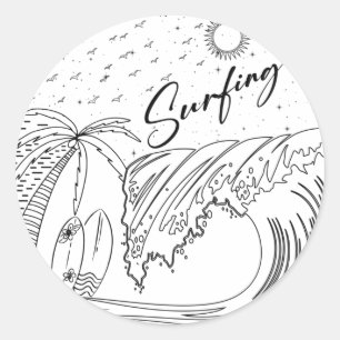 Pegatina Redonda surfeos surfeos surfeando en la divertida camiseta