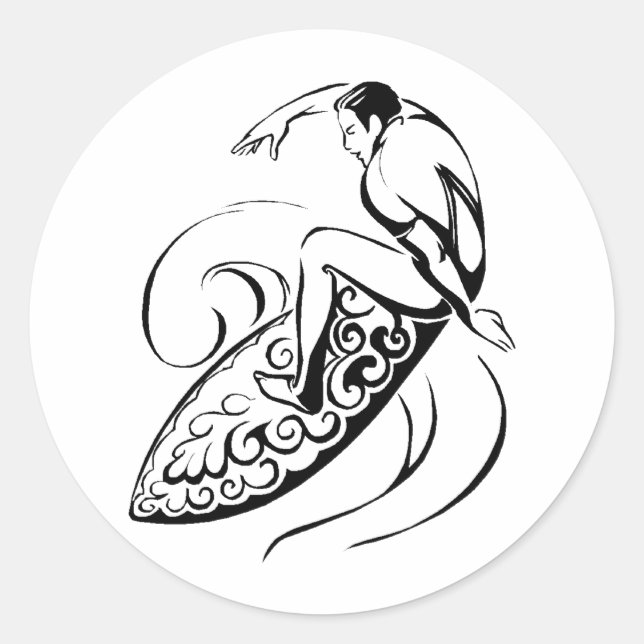 Pegatina Redonda Surfer Dude (Anverso)