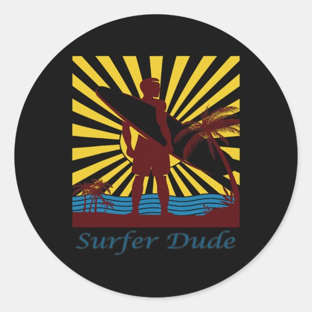 Pegatina Redonda Surfer Dude, Surfing  (Anverso)