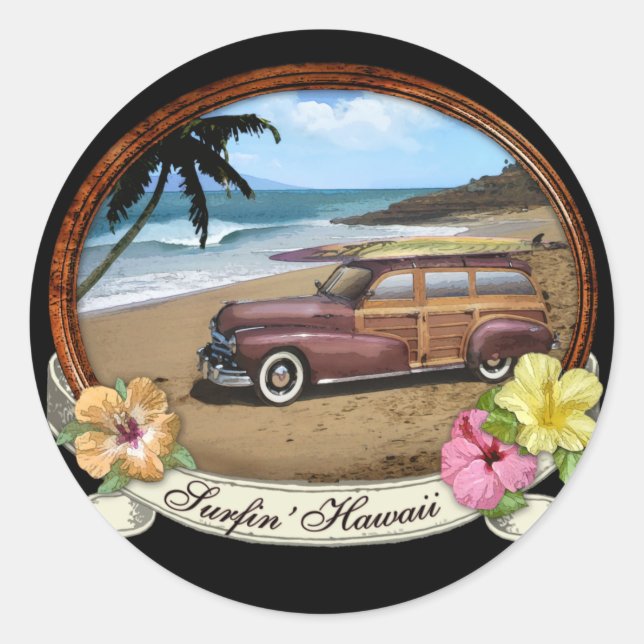 Pegatina Redonda Surfin' Hawaii (Anverso)