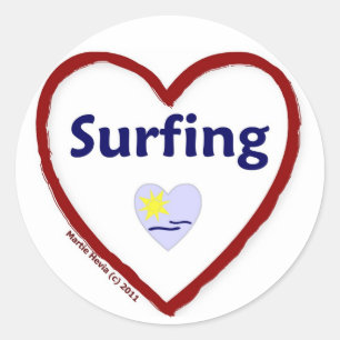 Pegatina Redonda Surfing Amor
