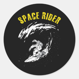 Pegatina Redonda Surfing Astronauta Space Rider