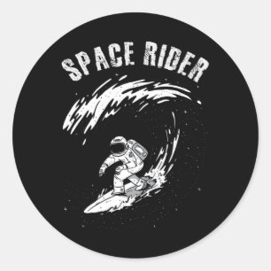 Pegatina Redonda Surfing Astronauta Space Rider