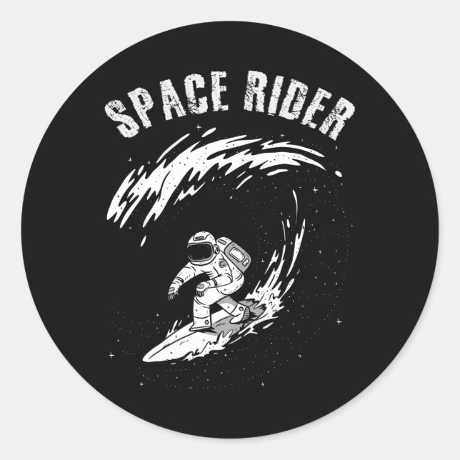 Pegatina Redonda Surfing Astronauta Space Rider (Anverso)
