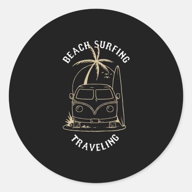 Pegatina Redonda Surfing Beach (Anverso)