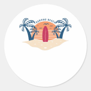 Pegatina Redonda Surfing Beach