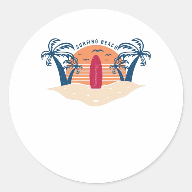 Pegatina Redonda Surfing Beach (Anverso)