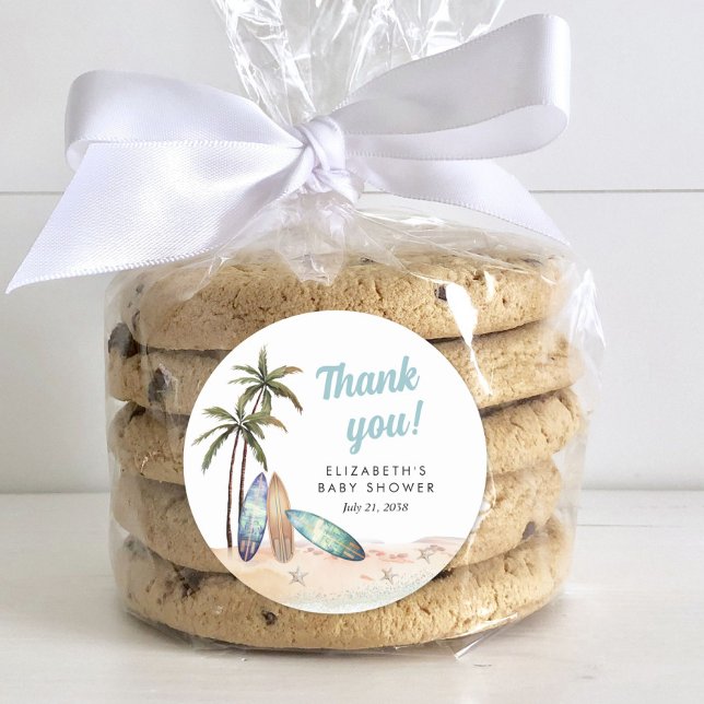 Pegatina Redonda Surfing Beach Baby Shower Gracias (Subido por el creador)