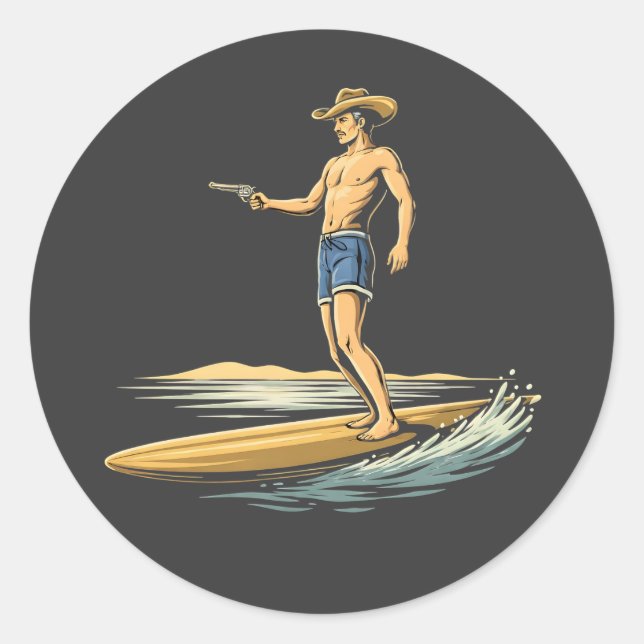 Pegatina Redonda Surfing Cowboy (Anverso)