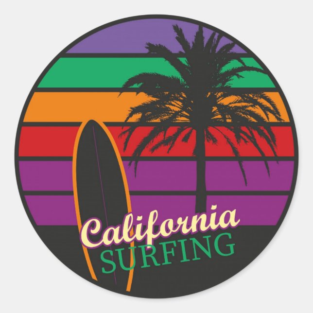 Pegatina Redonda Surfing de California (Anverso)