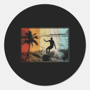 Pegatina Redonda Surfing de Playa Tabla de Surf Vintage Retro Surfi