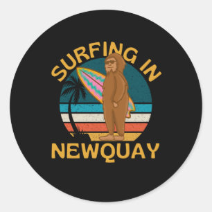 Pegatina Redonda Surfing En Newquay Cornwall