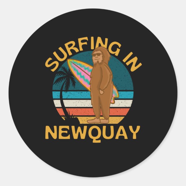 Pegatina Redonda Surfing En Newquay Cornwall (Anverso)