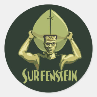 Pegatina Redonda Surfing Halloween Frankenstein