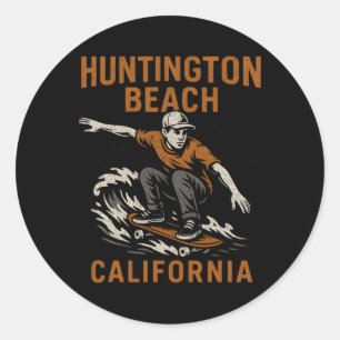 Pegatina Redonda Surfing Huntington Beach California Vintage Hombre