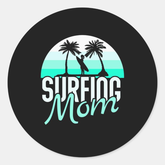 Pegatina Redonda Surfing Mom (Anverso)