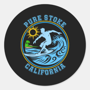 Pegatina Redonda Surfing Pure Stoke California Cool Gráfico Retro