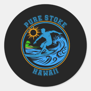 Pegatina Redonda Surfing Pure Stoke Hawái Gráfico Retro Cool Surfe