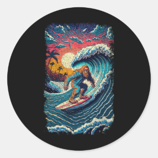 Pegatina Redonda Surfing Sasquatch Shirt Art Teacher Big Wave Surfe