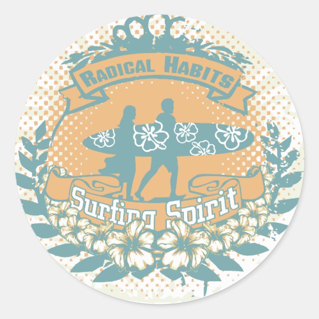 Pegatina Redonda Surfing Spirit Tshirts y regalos (Anverso)