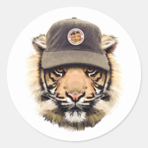 Pegatina Redonda Surfing Tiger