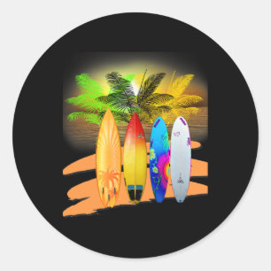Pegatina Redonda Surfing Tropical Hawaii Beach Souvenir Surfing