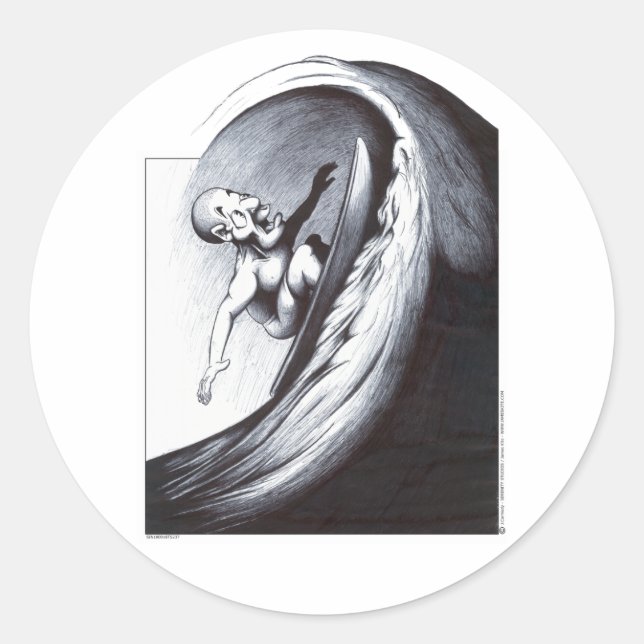 Pegatina Redonda Surfista (Anverso)