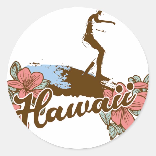 Pegatina Redonda surfista chica beach hawaii surf hawaiian (Anverso)
