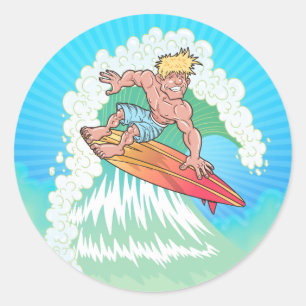 Pegatina Redonda Surfista de California