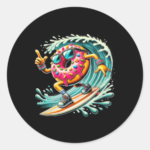Pegatina Redonda Surfista de Donut Amante de Donut Surfista de Surf