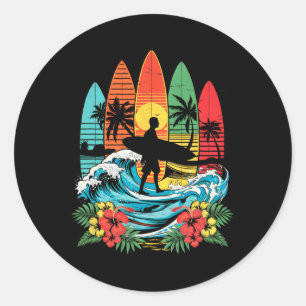 Pegatina Redonda Surfista de Hawái Ola Surfing Playa Amante del sur