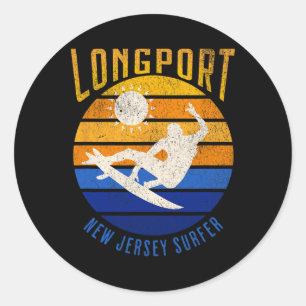 Pegatina Redonda Surfista de Nueva Jersey Longport Nj Playas de Sur