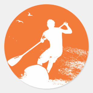 Pegatina Redonda Surfista de remo de pie