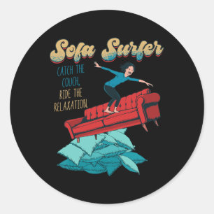 Pegatina Redonda Surfista de sofá Sofá Surfing Pereza Dormir Person