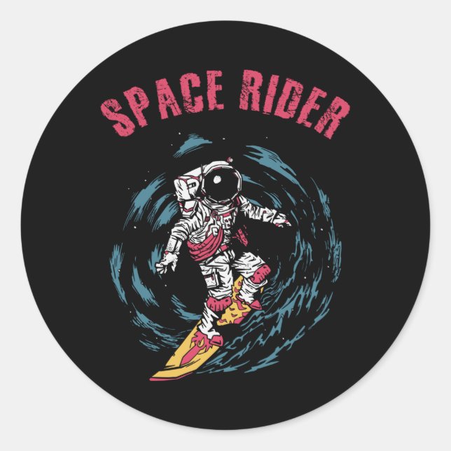 Pegatina Redonda Surfista de Surfing Astronauta Space Rider (Anverso)