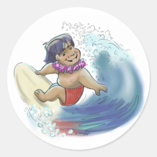 Pegatina Redonda surfista hawaiano