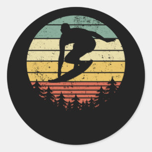 Pegatina Redonda Surfista Surfing Retro Idea de Regalo