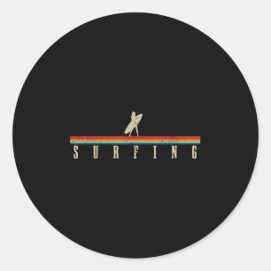 Pegatina Redonda Surfista Vintage Retro Surfing Beach Surf _1