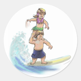 Pegatina Redonda surfistas de tándem