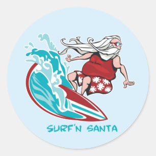 Pegatina Redonda Surf'n Santa